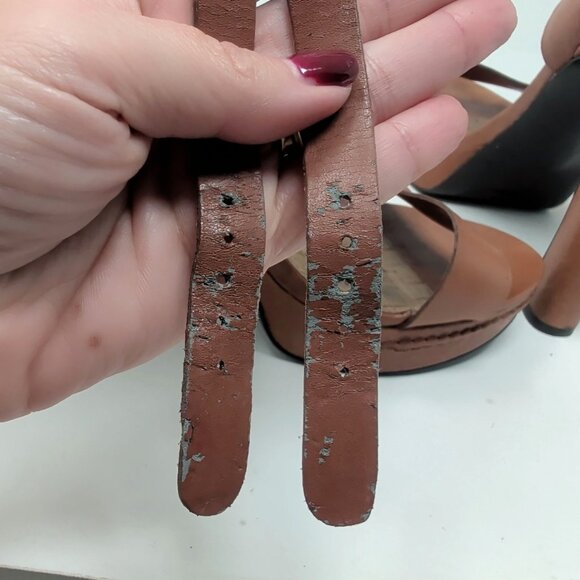 Ralph Lauren Tan Leather Heels 10 Platform Ankle Strap - Picture 15 of 16